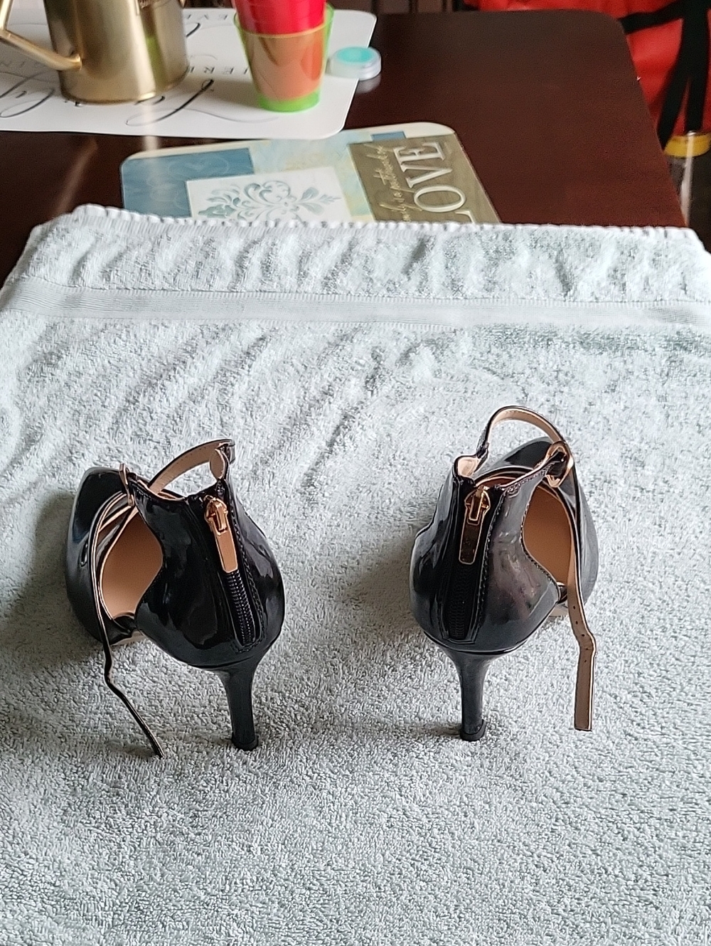 Black Patent High Heel Ankle-Strap Pumps - Unbranded
